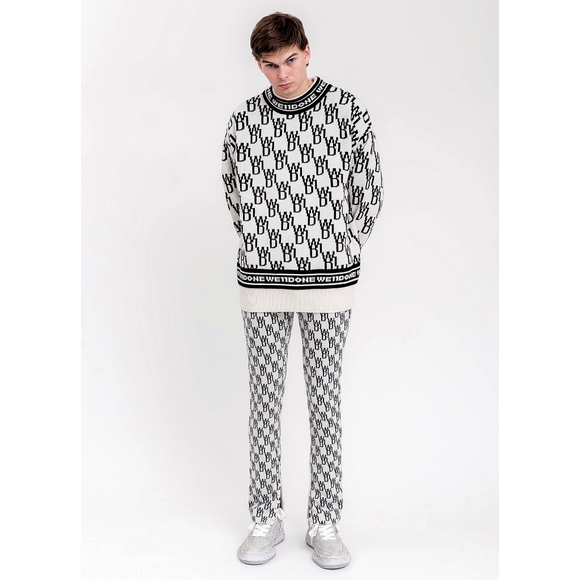 Welldone Unisex Wool Cashmere All Over Logo Knit Jumper Sweater - Picture 4 of 12